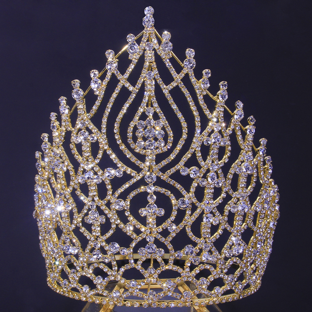 Europeo y americano caliente rhinestone corona de gran tamaño belleza concurso exagerado corona nupcial accesorios de lujo corona
