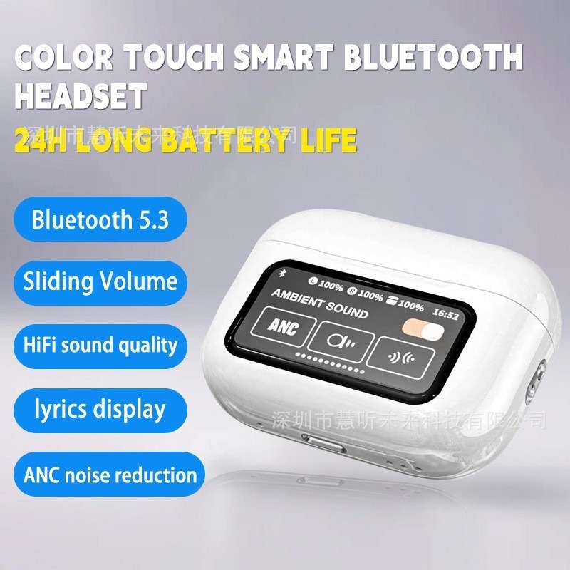 クロスボーダーA9proフルカラータッチスクリーンAI翻訳機能搭載ANCアクティブノイズキャンセリングワイヤレスBluetoothイヤホン（Apple対応）|undefined