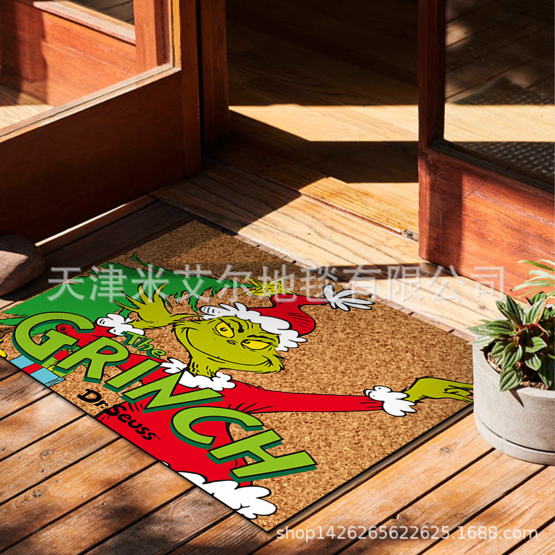 Alfombra de piso de payaso verde transfronteriza Grinch Navidad alfombra de puerta decorativa alfombra de piso al aire libre alfombra de vacaciones de Navidad