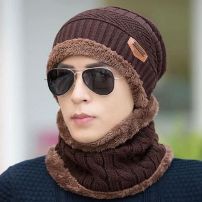 Conjunto de gorro y bufanda para hombre y mujer, gorro de lana tejido cálido para invierno, gorro de algodón estilo coreano con protección para las orejas, gorro de lana gruesa.