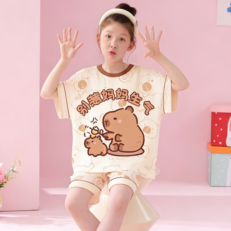 New Children's Pajamas Girls Summer Thin Cartoon Boys Short-sleeved Combed Cotton Baby's Home Clothes Two-piece Suit