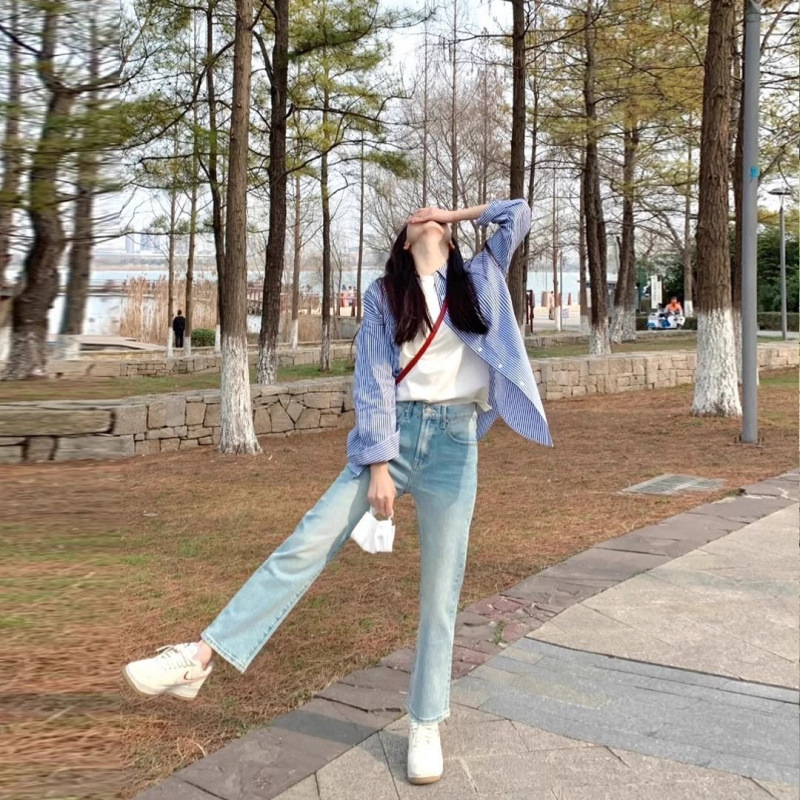 纳米薄款冰丝直筒牛仔裤女2025年夏季高腰小个子显瘦浅色烟管裤|undefined
