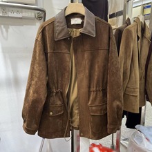 2025春秋装新款港版复古风翻领拉链宽松长袖西装风衣外套女潮