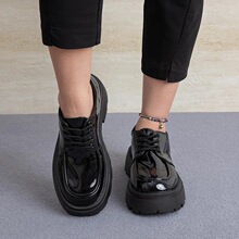 W 37245 Thick Sole Retro Casual Black Loafers ���ź�ɫ�ָ�Ь