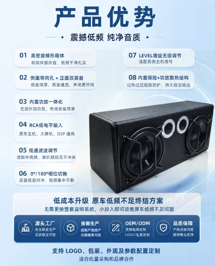 Source Factory 8inch 10inch Dual Bass Dual Treble Car Subwoofer Active Car Audio High Power Wholesale