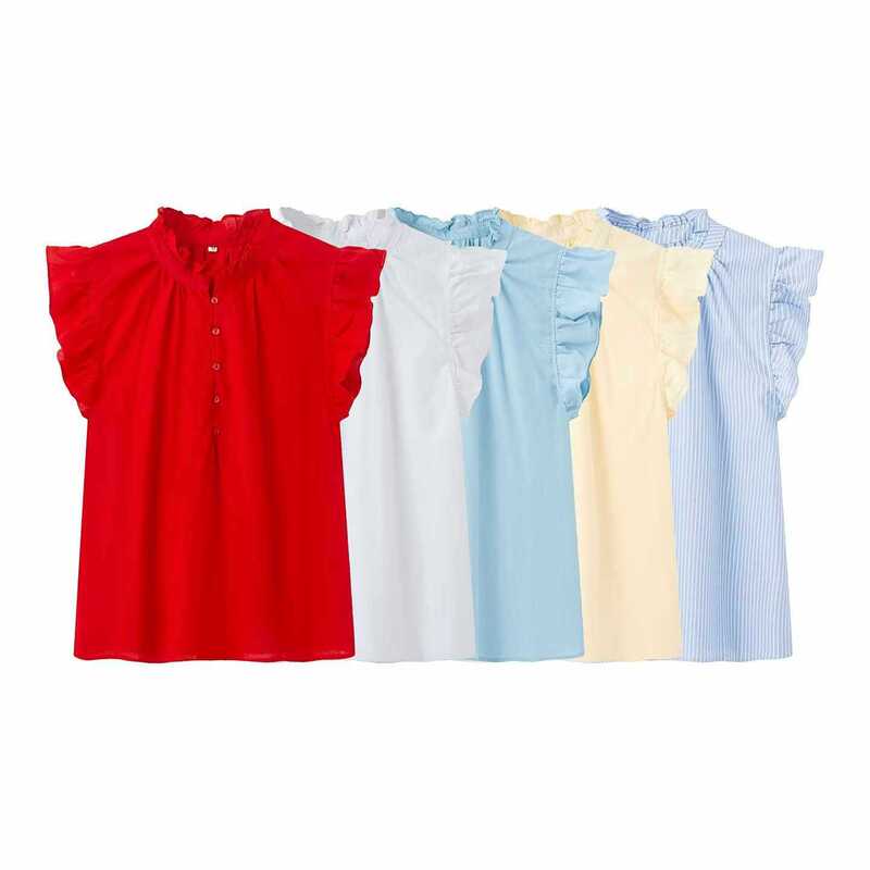 Cross-Border Foreign Trade Women's Clothing Autumn European and American Style Flying Sleeve Button-Decorated Solid Color Shirt Tops for Women Cross-Border Foreign Trade Women's Clothing Autumn European and American Style Flying Sleeve Button-Decorated Solid Color Shirt Tops for Women
