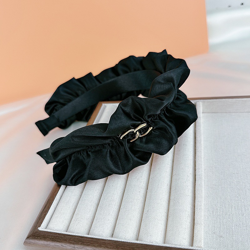 Alta cráneo superior negro plisado diadema horquilla de las mujeres lavado facial banda de pelo borde ancho versátil 2023 Internet celebridad nueva diadema