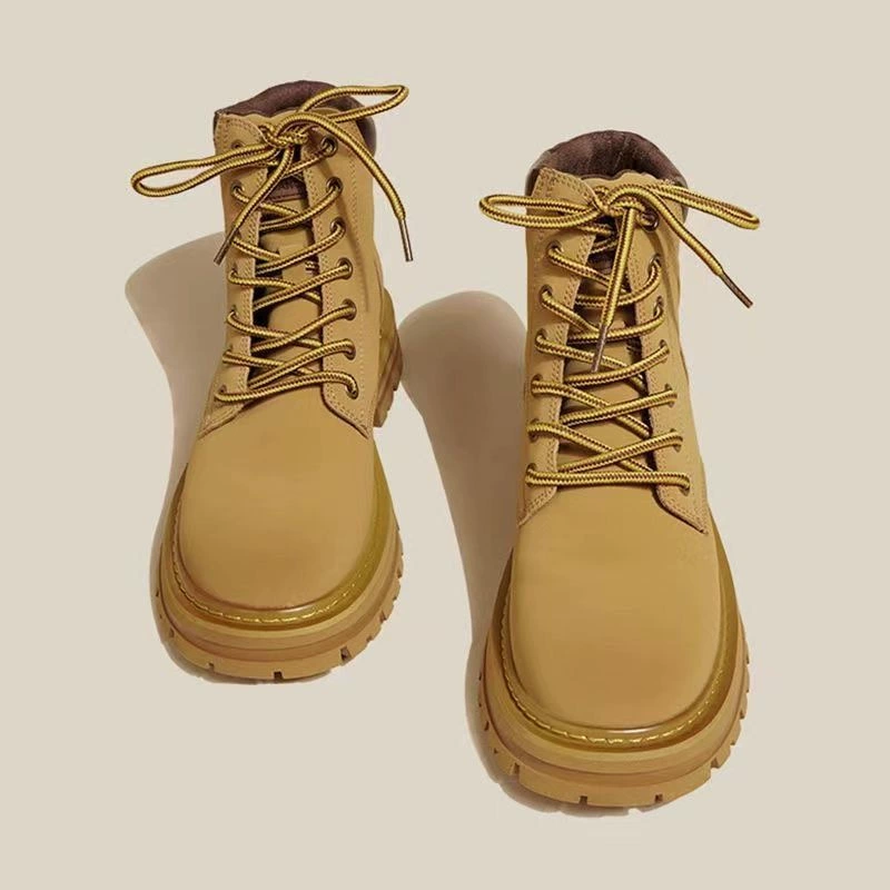 Женские ботинки с ревенем, новинка 2022 года, осенне-зимние Ботинки Martin в стиле ретро с большой головкой и толстой подошвой, универсальные британские сапоги для фанатов