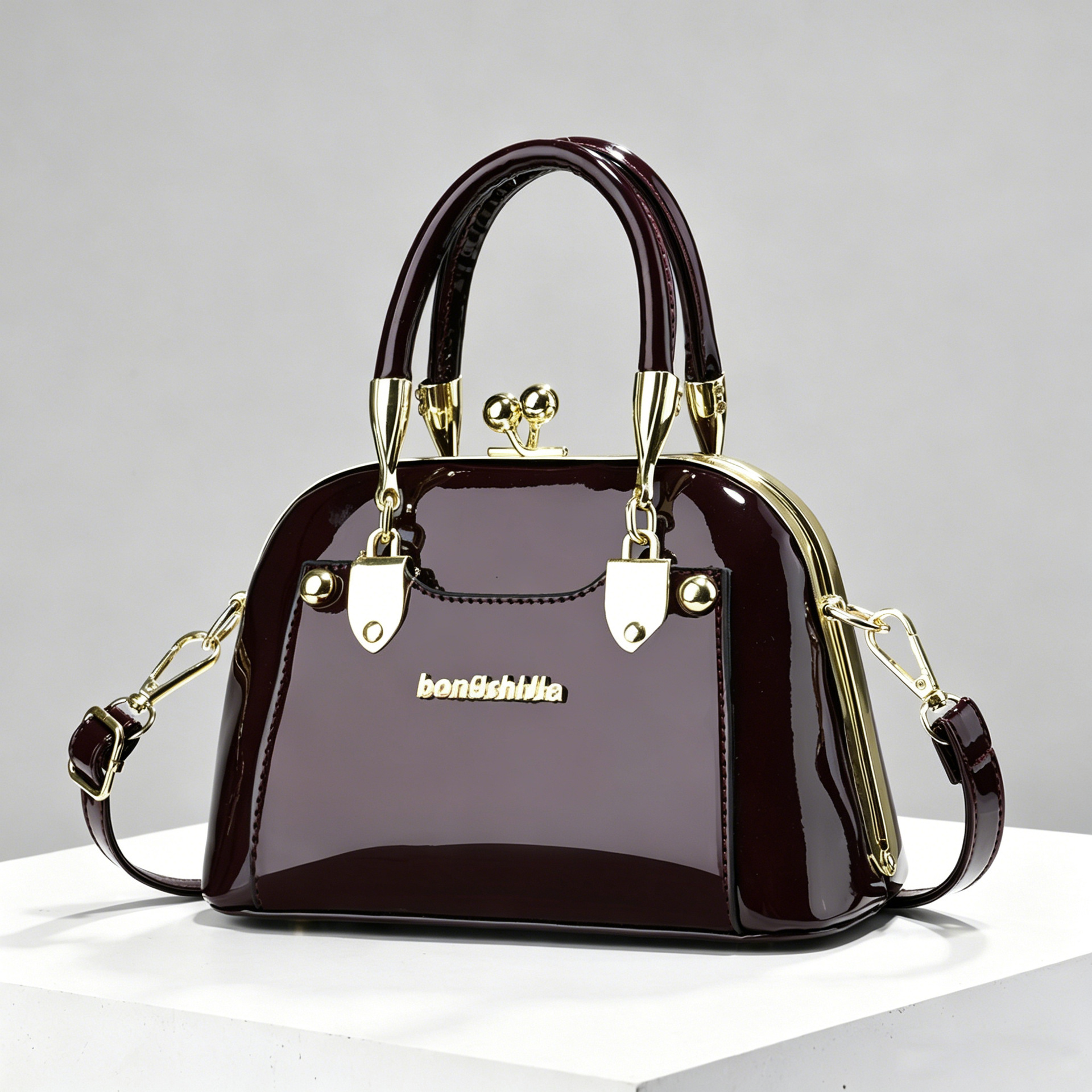 2026 nuevo retro oro fijo bolso de mano concha de mujer ligero lujoso bolso de cuero brillante temperamento transfronterizo bolso de hombro de mujer image 3