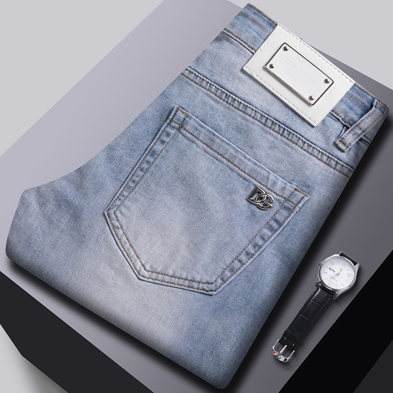 Primavera nuevos jeans para hombres coreanos delgados pies pequeños comercio exterior transfronterizo de alta calidad elástico Europa y los Estados Unidos 1: 1 pantalones al por mayor