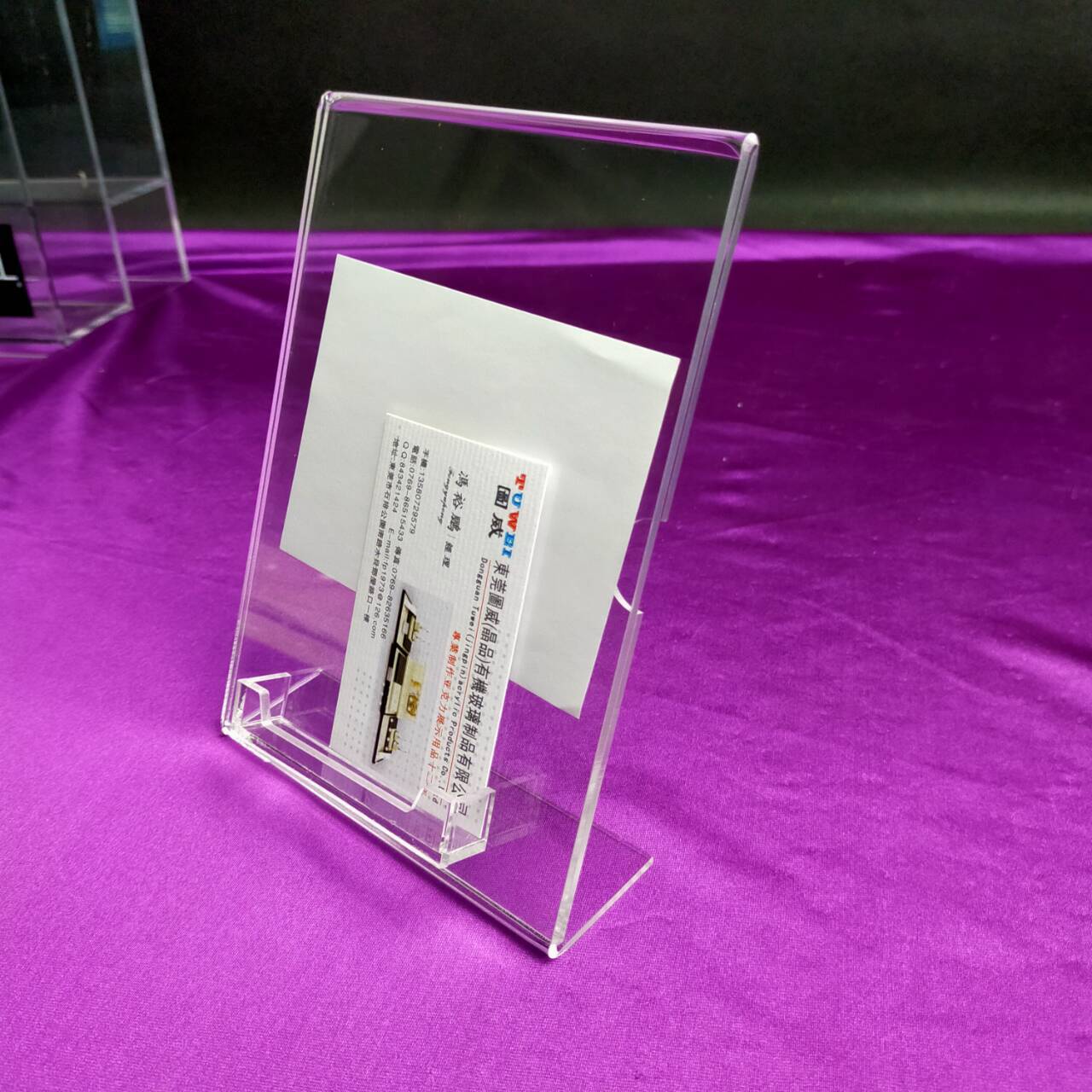 批发亚克力折弯L型带名片盒立牌L形斜边台卡摆台卡槽展示板量大价