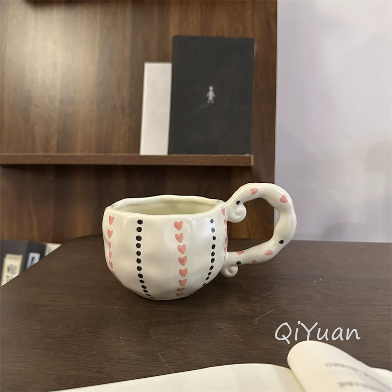hand-painted ceramic coffee cup, francе retro из стиля, 300 мл, неравномерный милый дизайн