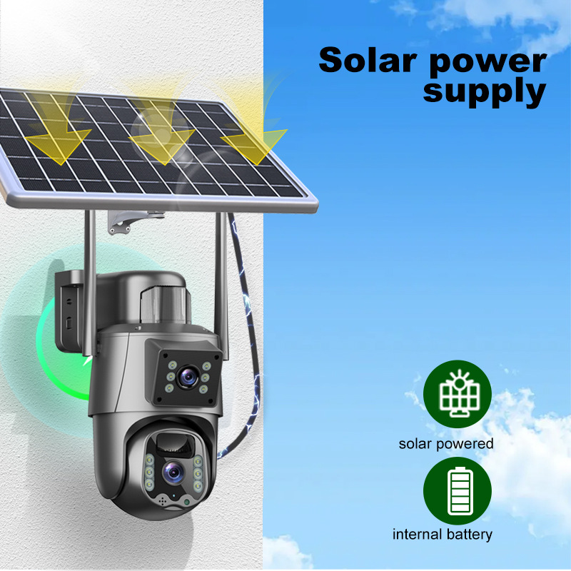 Cámara de Alta Definición Inalámbrica Transfronteriza, Sin Red, con Wifi, Control Remoto desde el Teléfono Móvil, Doble Lente, Resistente al Agua, Monitoreo Solar para Exteriores