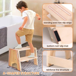 Cross-Border Wooden Children's Adjustable Foot Stool for Learning and Washing, Kitchen Standing Stool, Household Non-Slip Stable Stool