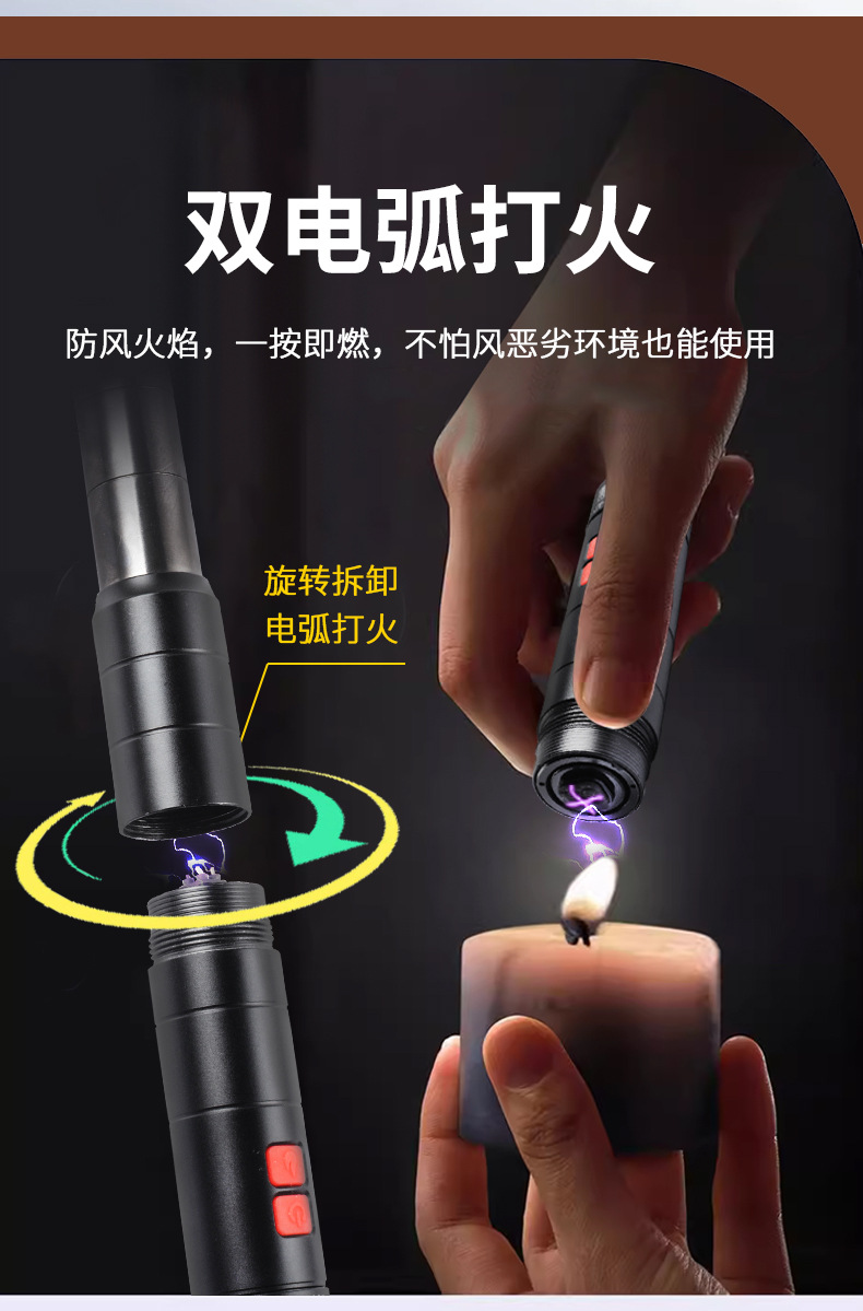 Women's Tactical Self-Defense Flashlight, Girls' Portable Anti-Wolf Arc Fire Roller Weapon, Swing Stick, Window-Breaking Safety Hammer