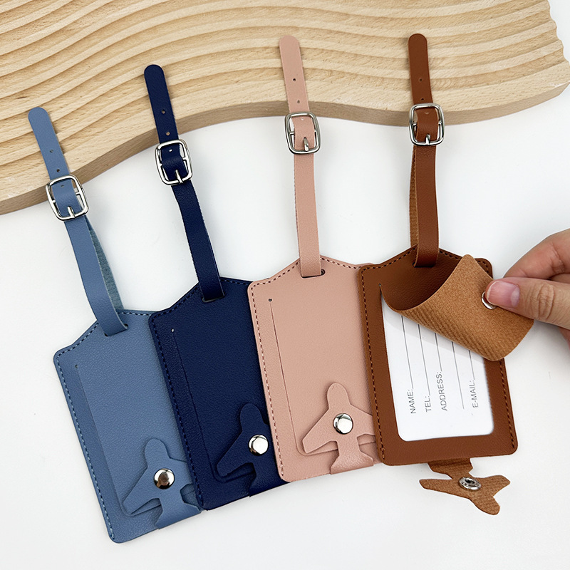 スポット 4 ボタン厚みのある PU レザー荷物タグ紛失防止および情報漏洩防止紙カード付きレザーバードキュメントタグ卸売|undefined