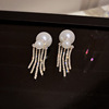 Silver needle from pearl, double-sided brand fashionable design earrings, trend of season