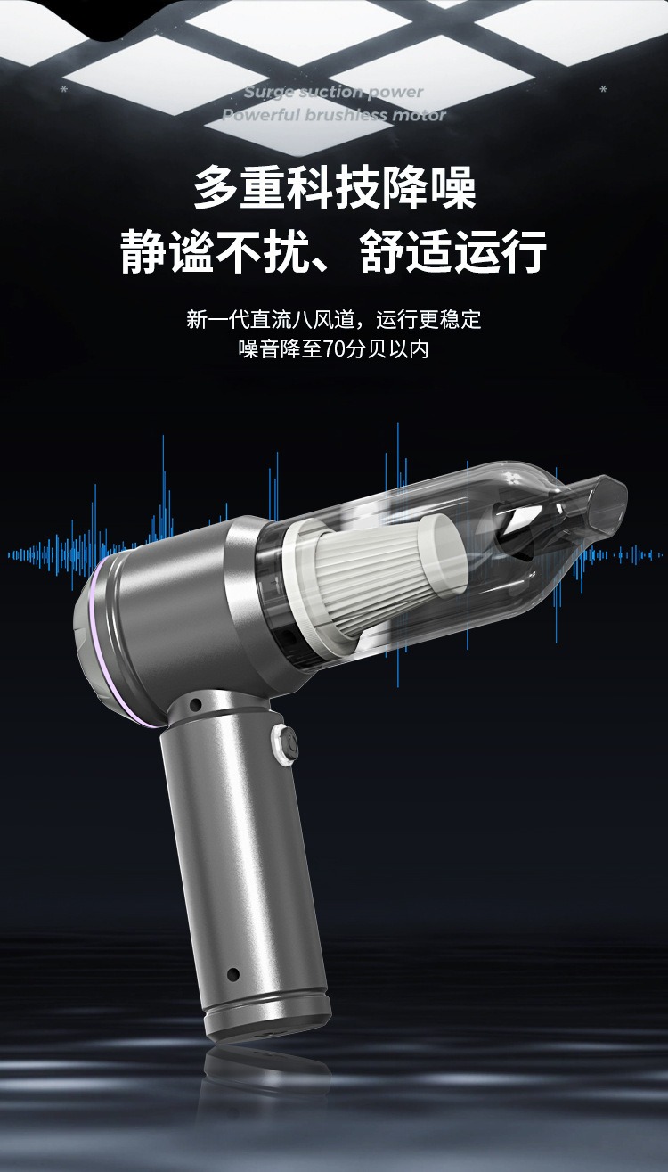Car-Mounted Vacuum Cleaner and Air Inflator, Dual-Purpose, Portable, High Suction, Intelligent Dust Removal, Wireless Charging, Mini Car Vacuum Cleaner