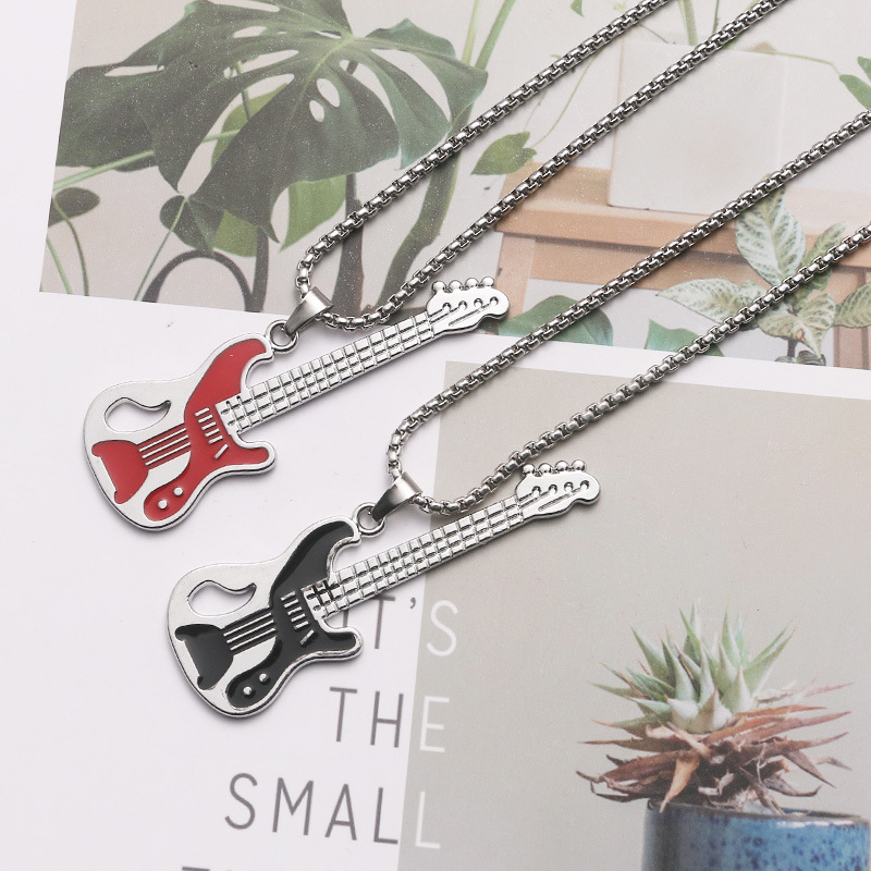 Collana con chitarra musicale hip hop, personalità di strada, ciondolo a catena in acciaio Ti, tendenza alla moda_voghion.com