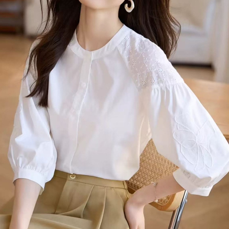 White Shirt for Women 2025 Spring and Summer New Style Chic French Three-Quarter Sleeve Shirt Top Blue Other White Shirt for Women 2025 Spring and Summer New Style Chic French Three-Quarter Sleeve Shirt Top Blue Other