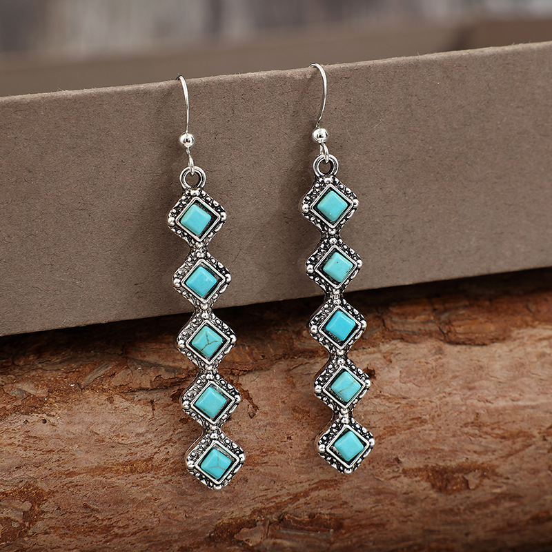 Geometric Pattern 1 Pair Retro Ethnic Style Geometric Plating Alloy Turquoise Drop Earrings