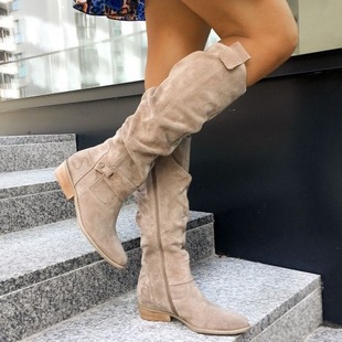 F105821 autumn 2021winter new low heel side zipper 40-43 suede high-top women's boots boots