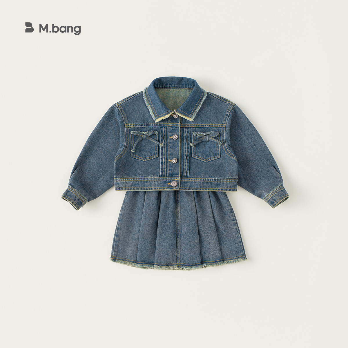 Yubao ropa infantil primavera niña vaquero chaqueta con solapa primavera y otoño niña falda de dos piezas