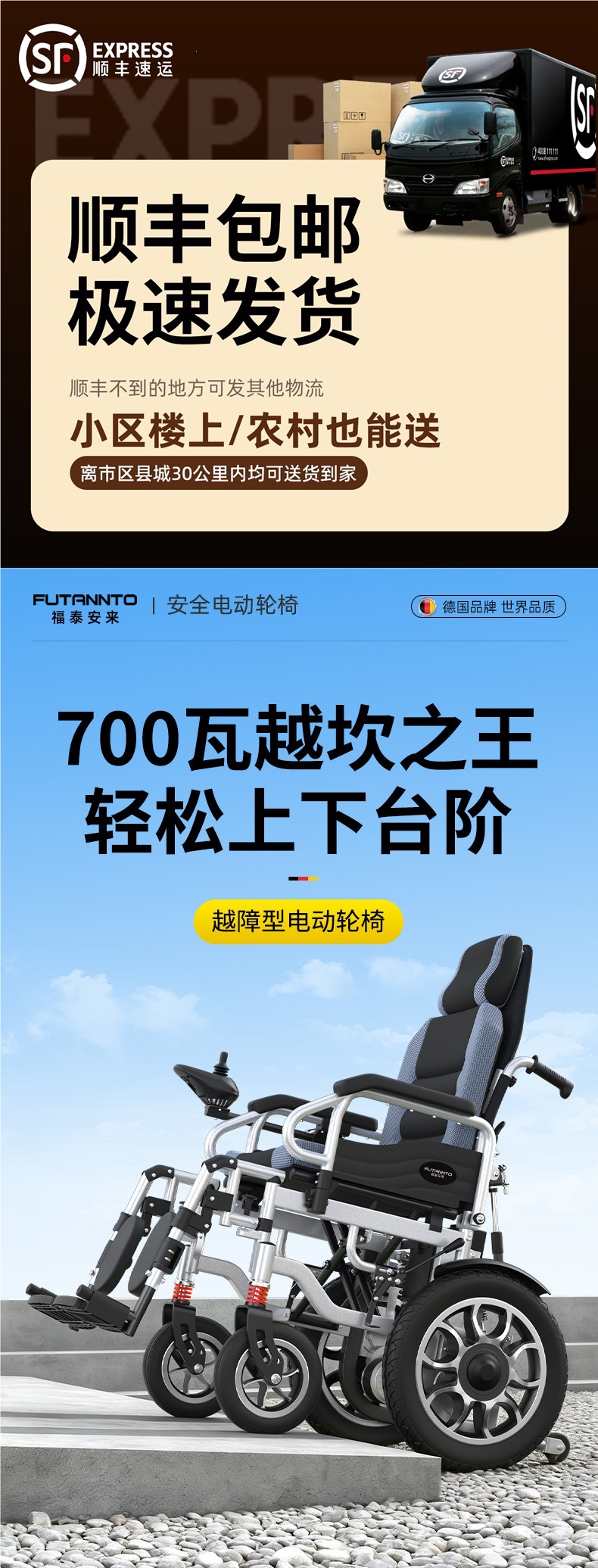 700W High-Power Electric Wheelchair for the Elderly, Intelligent Fully Automatic Folding Lightweight Obstacle-Climbing Mobility Vehicle