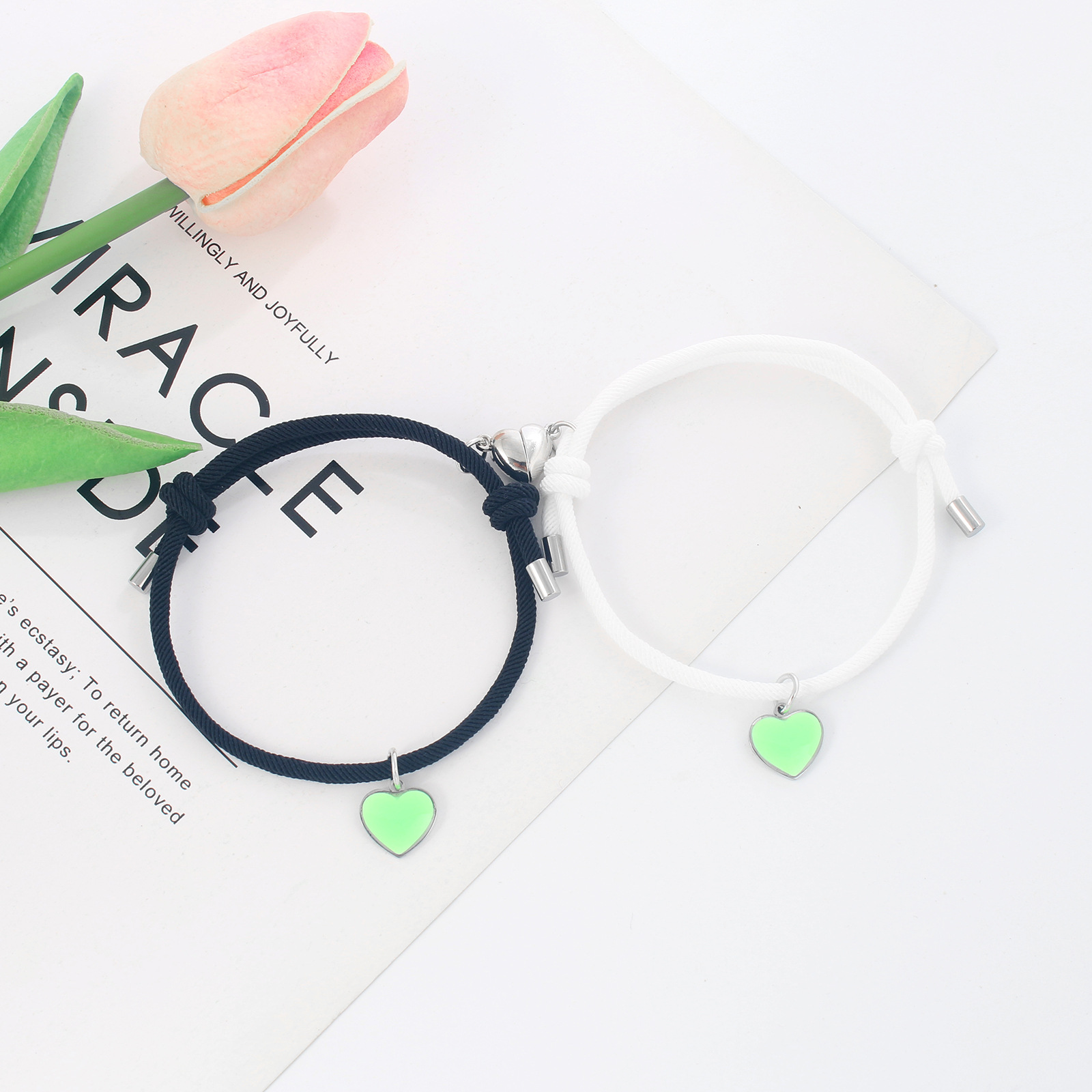 Fashion Heart Shape Alloy Mixed materials Handmade Unisex Bracelets 1 Pair