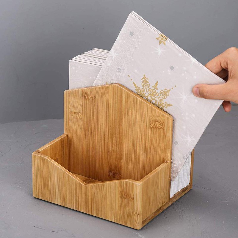 Almacenamiento de bambú rack escritorio caja de almacenamiento de tejidos hogar cocina Mesa servilleta almacenamiento estante de Bambú