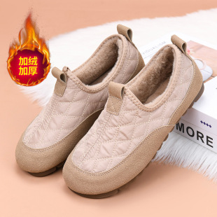 Waterproof fleece-lined bean shoes women's 2024 autumn and winter new one-step mother shoes padded warm women's cotton shoes for hair