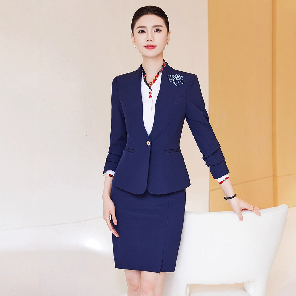 空姐制服女高端职业套裙酒店前台接待工作装中式餐厅服务员工作服