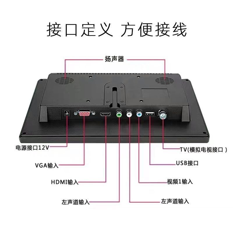 10inch High-Definition In-Car USB Playback Monitor, Home Monitor, Multi-Function Interface Vga/Hdmi/Rca/Tv