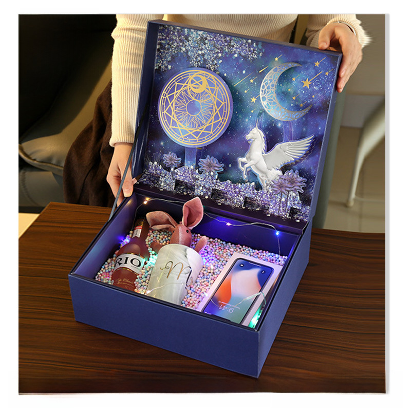 Creative Qixi Festival Gift Box with Lid, 3D Goddess Day Gift Box, Festival Handover Gift Box, Stationery Packaging Box