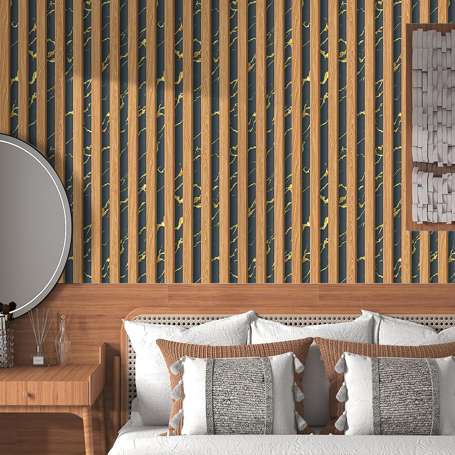 Papel pintado autoadhesivo de madera y mármol negro y amarillo_voghion.com