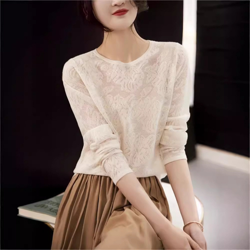 ZYB565686AG Lace Medusa Thin Bright Silk Crochet Long-Sleeved Foreign Wool Knitted Base Shirt