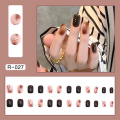 Autumn and Winter Light Brown Amber Wearable Nails Wholesale Fashion Blogger Faded Retro Nail Art Sheets Complete Solid Color Whitening False Nail Stickers
