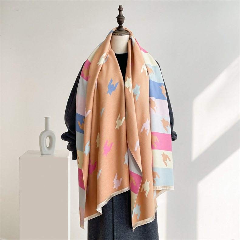 Winterwarm, modisch, hochwertig, Anti-Aging mit beidseitigem Druck und buntem Hahnentrittmuster in Kaschmir_voghion.com