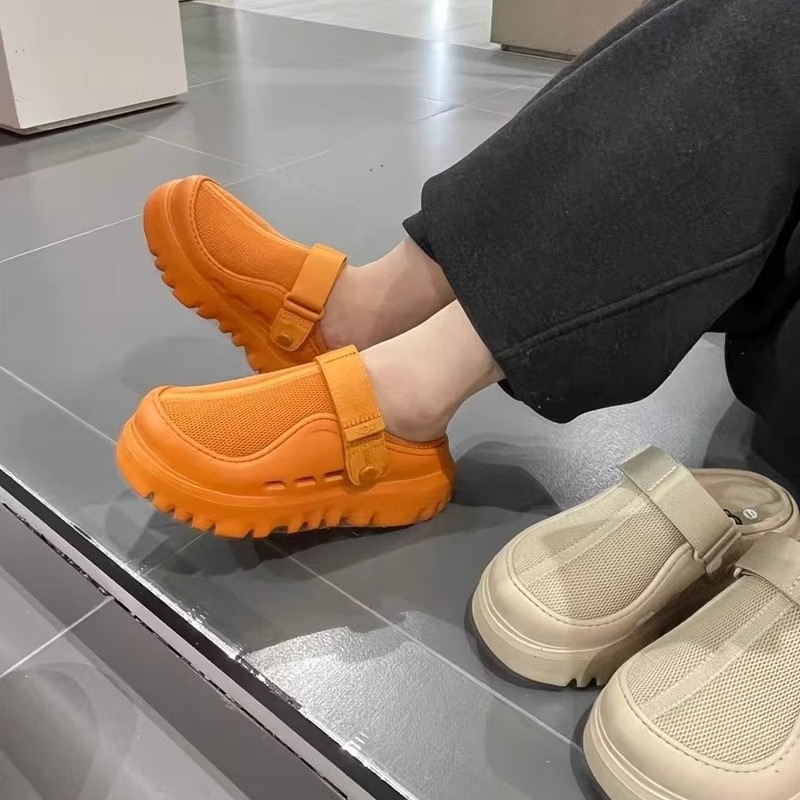 Media pantuflas Baotou de altura de suela gruesa, ropa exterior de mujer, primavera y verano de 2025, nuevos deportes y ocio, sandalias de playa de un pie