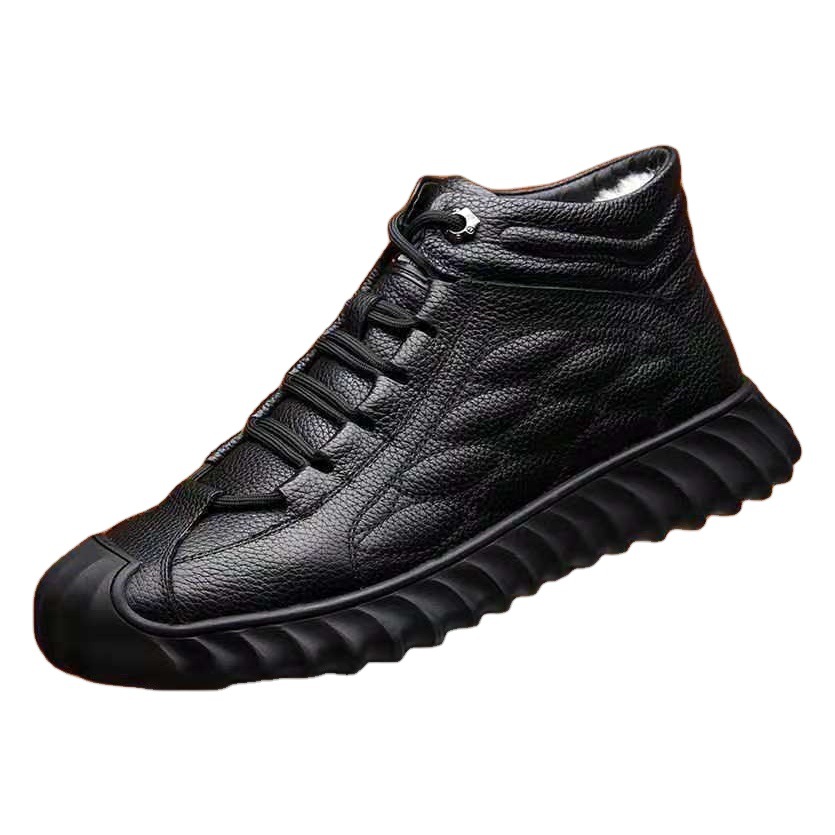 Cotton Shoes Men's Winter Fleece-lined Warm Casual Leather Shoes Men's Outdoor Mountaineering Snow Boots Non-slip Dad Shoes Men's 2027 Shoes