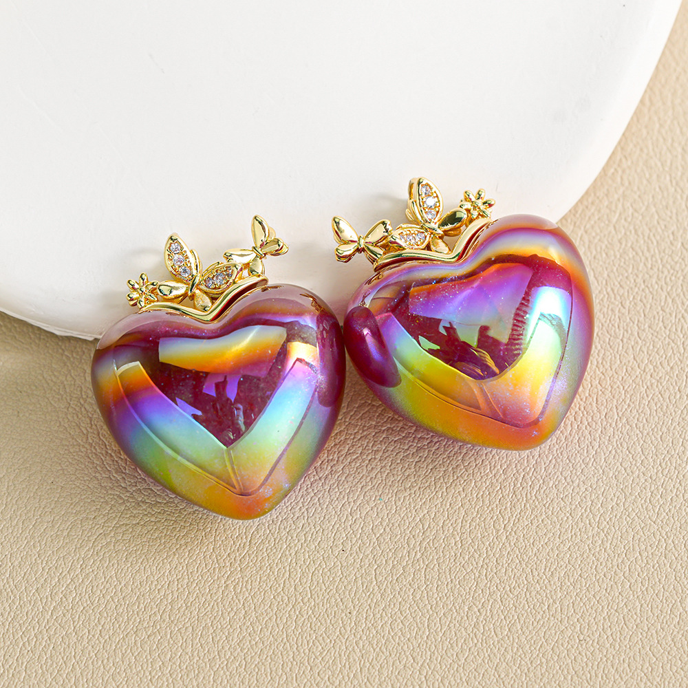 Colgante de Corazón con Brillantina de Heidi, Pin de Sombrero con Forma de Mariposa, Colgante de Corazón para Llavero, Cadena para Teléfono, Accesorios al por Mayor