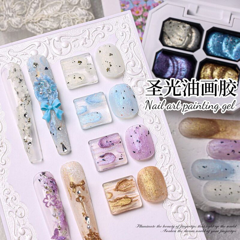 New nail art resin with a holy light oil painting effect, four-square grid micro-relief material, no-wash 3D gradient texture resin New nail art resin with a holy light oil painting effect, four-square grid micro-relief material, no-wash 3D gradient texture resin