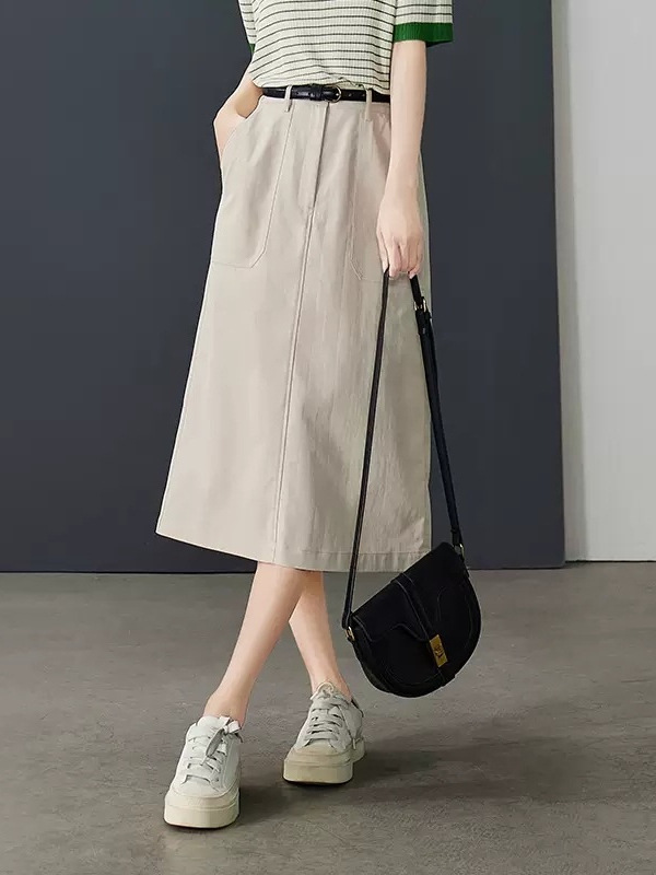 カウンター品質 2025 夏の新ファッションハイウエストスリム気質カジュアルスタイルコットン A ラインスカート女性のための|undefined