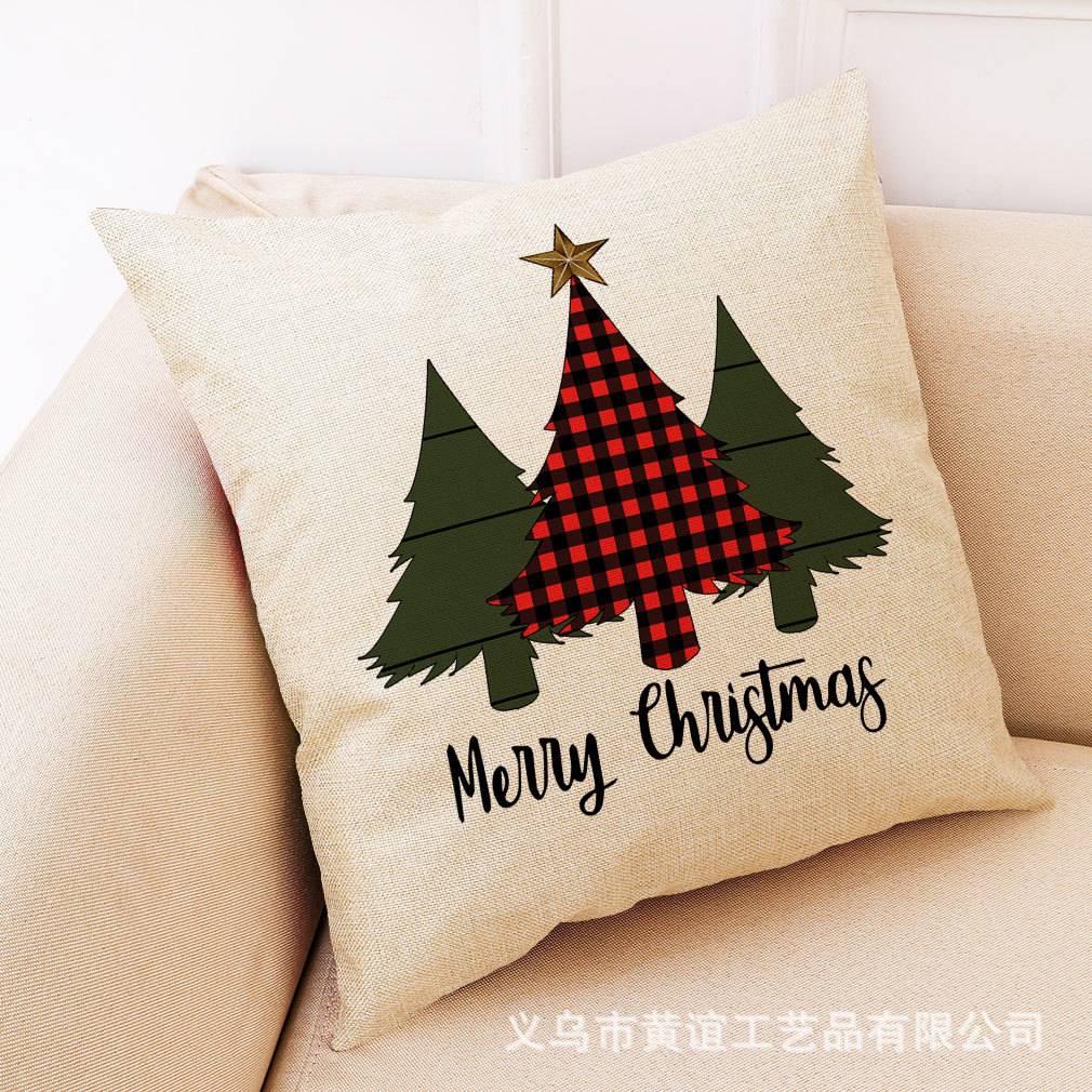 wish 亚马逊新款艺术圣诞节棉麻抱枕套 汽车抱枕家居沙发靠垫批发