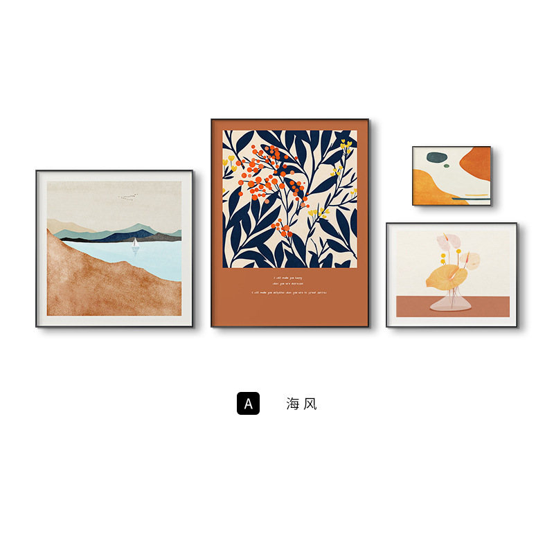 花の暮色北欧の客間の組み合わせはネットの赤い壁面の個性の抽象画のソファーの背景の壁の装飾画を掛けます。