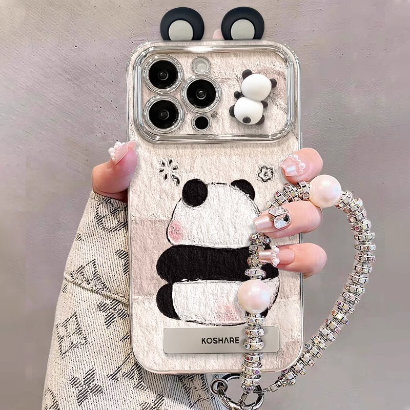 Oil Painting Panda iPhone 17 Phone Case 14 Stand Bracelet 13 New Model 16/11 Animal Cute Pet 15/13 Adorable Xr