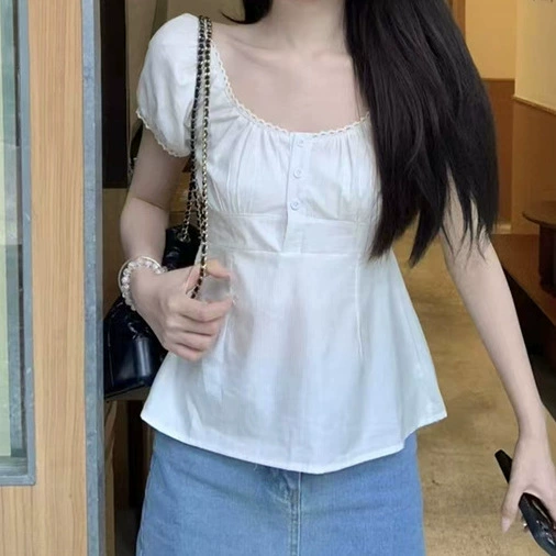 Нежный ветер темпераментный белый рубашка с короткими рукавами женский летний дизайн
