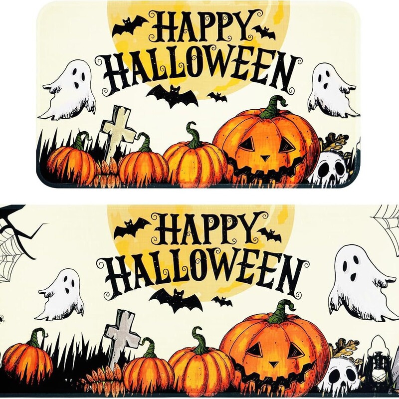 国境を越えたハロウィーンのカボチャの床マットキッチンの2つのセットの長さは汚れに強い吸水足マット玄関マットを管理しやすい|undefined