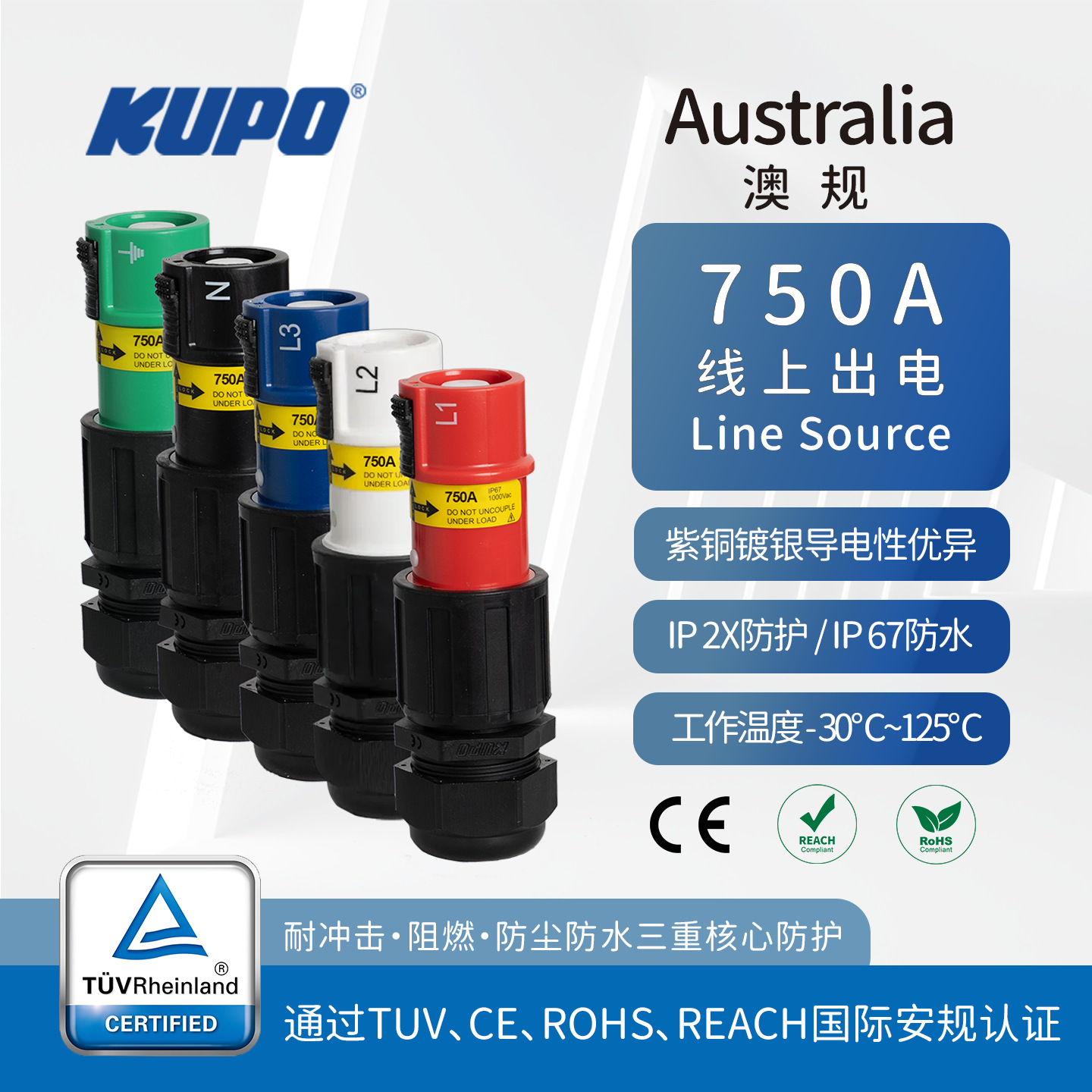 KUPO TUV快速连接器750A负载穿墙端子通用P3 ITT Powersafe IP67