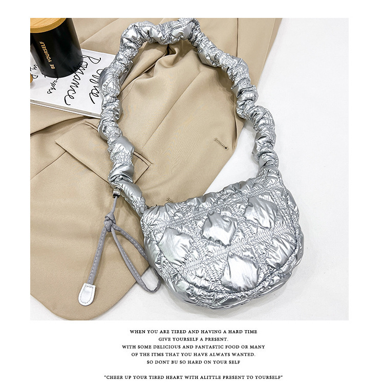 Koreaanse versie Exquise glanzende geplooide okseltas Mini Cloud Bag Niche Crossbody Bag Damestas High-end kleine tas_voghion.com